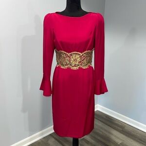 Pilar Rossi Couture size 8 vintage dress deep raspberry pink color beaded waist
